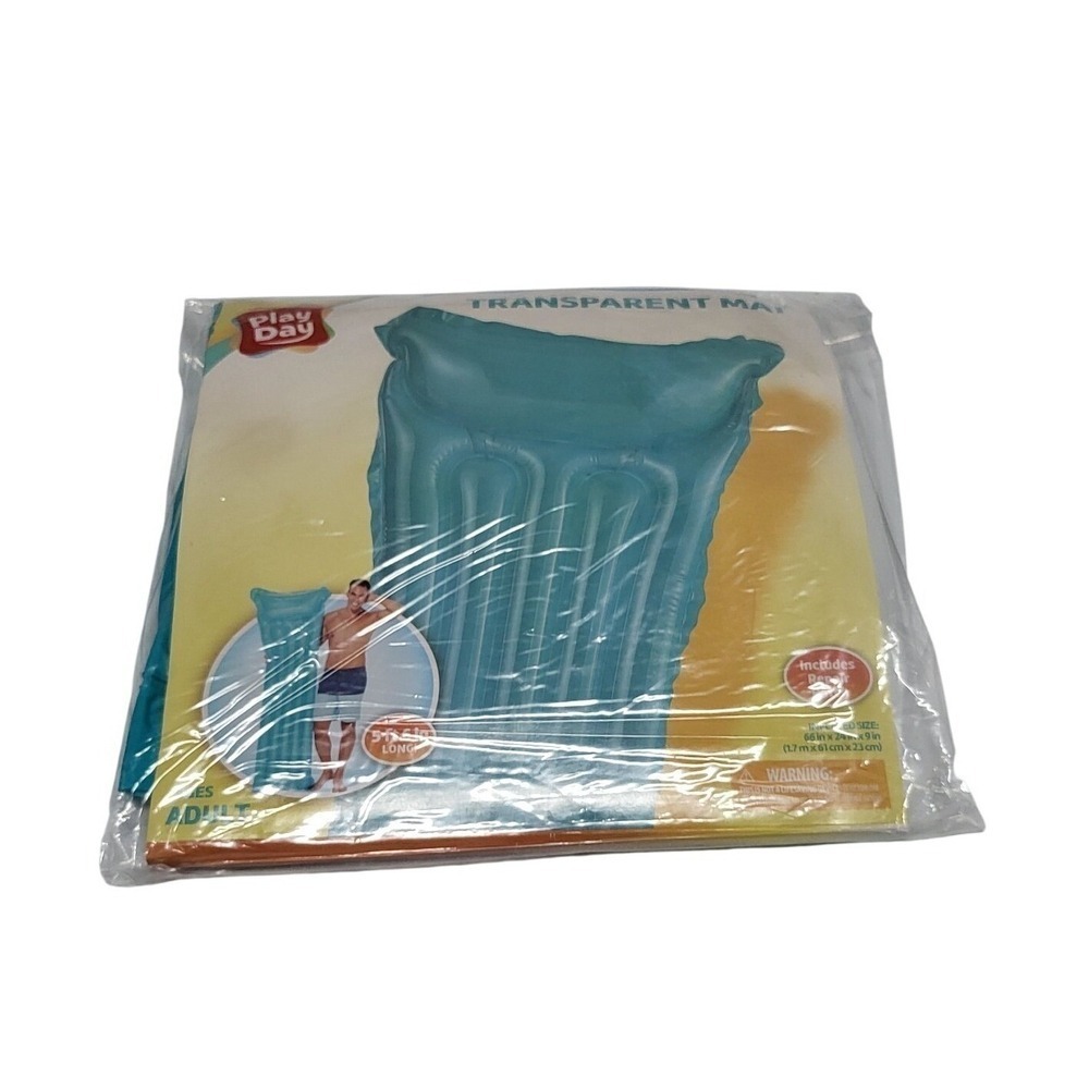 Play Day Transparent‎ Inflatable Pool Float Mat Adult Size 69x33.5